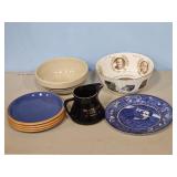 BATTER BOWL, CROWN CORNING PLATES, FLO BLUE PLATE