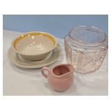 PINK DEP. CRACKER JAR MISSING LID & PINK CREAMER