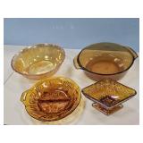 TIARA WARE DISH & OTHER AMBER GLASS BOWLS