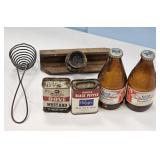 EGG SEP. EMPTY BUDWISER BOTTLE, SPICE TIINS