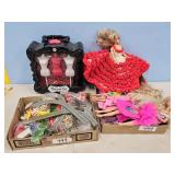 BARBIES W/STYLING CASE, SMALL PLASTIC ANIMALS