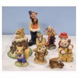 SEVERAL CLOWN & SQUIRREL FIGURINES