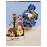 CERAMIC CLOWN BANK & CLOWN ON WICKER STAND