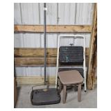 BISSELL QUEEN SWEEPER, WOOD STEP STOOL & METAL