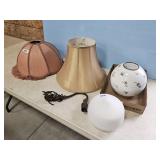 2 GLASS LAMP SHADES & LAMP FIXTURE