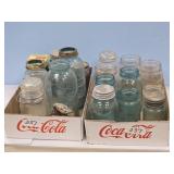 BLUE & CLEAR CANNING JARS/ZINC LIDS