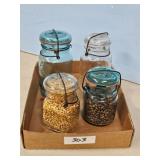 BLUE & CLEAR MASON JARS W/LIDS
