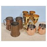 COPPER/BRASS MUGS & GOLD COLORED GOBLETS