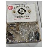 Several GLASS CASTERS in cigar box