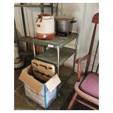 GREEN KITCHEN CART, OLDER CROCKPOT,