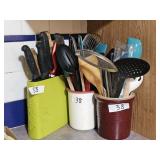 CROCKS W/KITCHEN UTENSILS