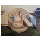 LARGE TIN PLATTER, BOWL & PITCHER AS IS