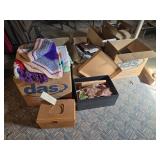 SEWING SUPPLIES, ASSORT. BOOKS, CROCHET RUGS