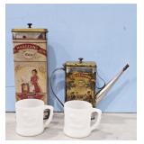 MODERN OLIVE OIL TINS, 2-GROG COFFEE MUGS