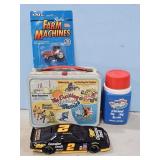 FARM MACHINE TOY TRACTOR, METAL LUNCH BOX W/