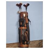 LEATHER TYPE GOLF BAG & CLUBS