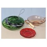 ART GLASS LAMP GLOBE, RED DEP. DISH