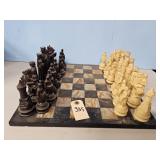 CHESS MARBLE TYPE GAME BOARD &PLASTIC PIECES