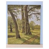 OIL ON CANVAS WOODED PAINTING