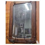 OAK FRAMED MIRROW WITH COAT HOOKS