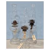 3-EARLY OIL LAMPS W/SHADES