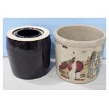 2-SMALL CROCKS-1 HAS PAPER LABEL ON IT