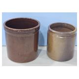 2 BROWN STONEWARE CROCKS
