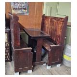 VINTAGE WOOD CAFE BOOTH-W/MARBLE-GLASS TYPE