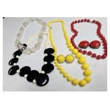 RED AND YELLOW BEADED NECKLACES W/MATCHING EAR