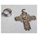 STERLING SILVER CROSS PENDANT/STERLING SILVER RING