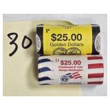 2 NEW ROLLS OF PRESIDENTIAL 1 DOLLAR COINS &