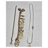 KOREAN GOLD? NECKLACE W/RED STONE & BRACELET