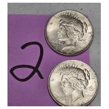 (2) 1922 PEACE DOLLARS