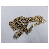 GOLD TONE TIGER BROOCH W/GREEN EYES