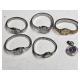 LADIES POCKET WATCH & 5 WRIST WATCHES