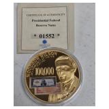 WOODROW WILSON GOLD CERTIFICATE COMMEMORATIVE COIN