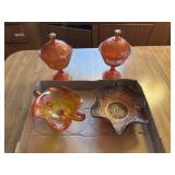 Fenton carnival glass covered dishes &  other