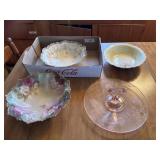 Hand painted bowls & pink depression serving trey