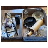 Ash treys & rolling pin & old tin