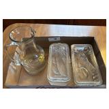 Covered refrigertor dishes & water pitcher