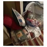 Electric heater & storage totes & holiday pillows