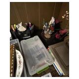 Office desk & misc. office supplies & lamp &