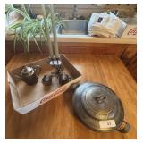 Sterling plate & tea pot & candle stick holder