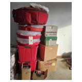 RED TOTES FOR CHRISTMAS WREATHS AND SEVERAL BOXES