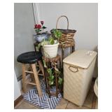 CLOTHES HAMPER, PLANT STANDS & STOOL