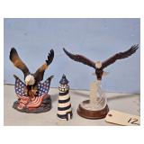 2 EAGLE FIGURINES AND LIGHT HOUSE