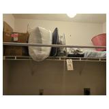 NEWER COVERLET, TRASH CAN, PILLOW & OTHER ITEMS ON