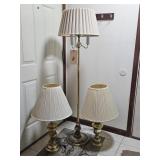 2 BRASS LAMPS AND A FLOOR LAMP