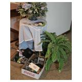 LAMP STAND/FLOWERS, FLIP PHONE, AND MISC.