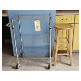 WIRE ROLL AROUND KITCHEN CART W/COUNTER STOOL